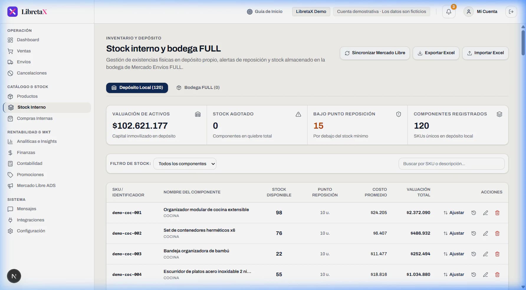 Gestión de depósito y stock interno en LibretaX